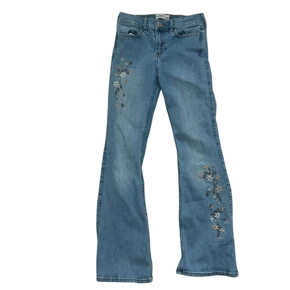 Abercrombie & Fitch Girls Floral Embroidered High Rise Flare Jeans Size 11/12